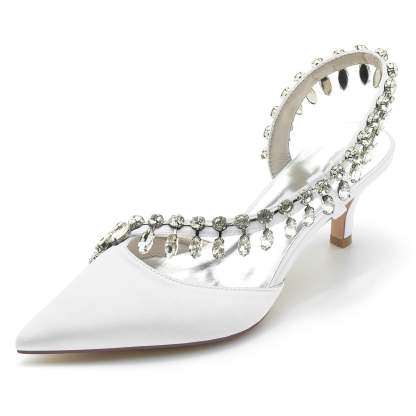 Bridal Shoes for Women in Silk Satin with Imitation Crystal and Mid Pointed Toe