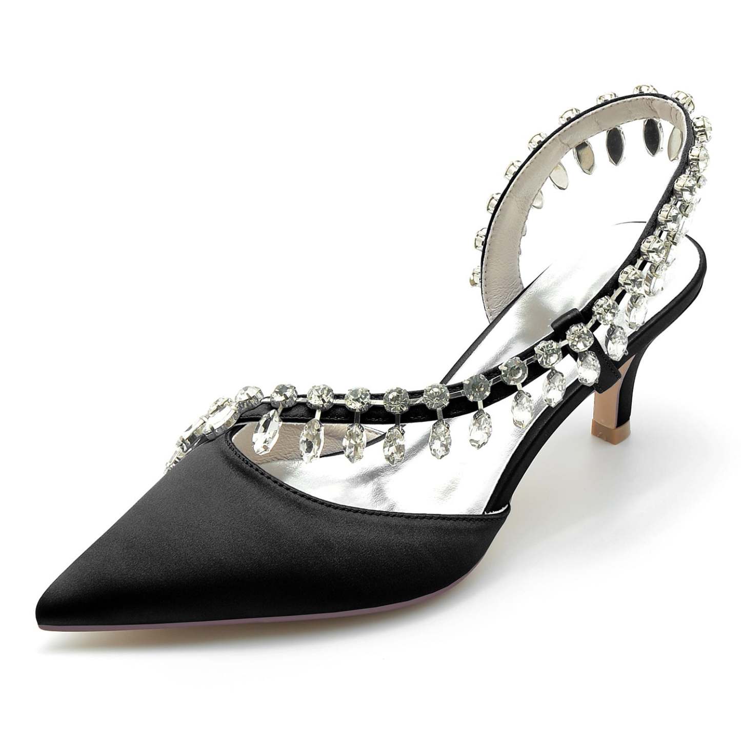 Bridal Shoes for Women in Silk Satin with Imitation Crystal and Mid Pointed Toe