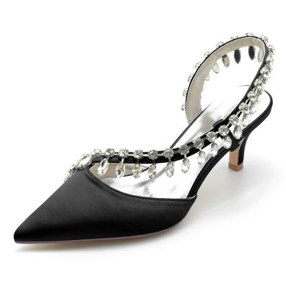 Bridal Shoes for Women in Silk Satin with Imitation Crystal and Mid Pointed Toe