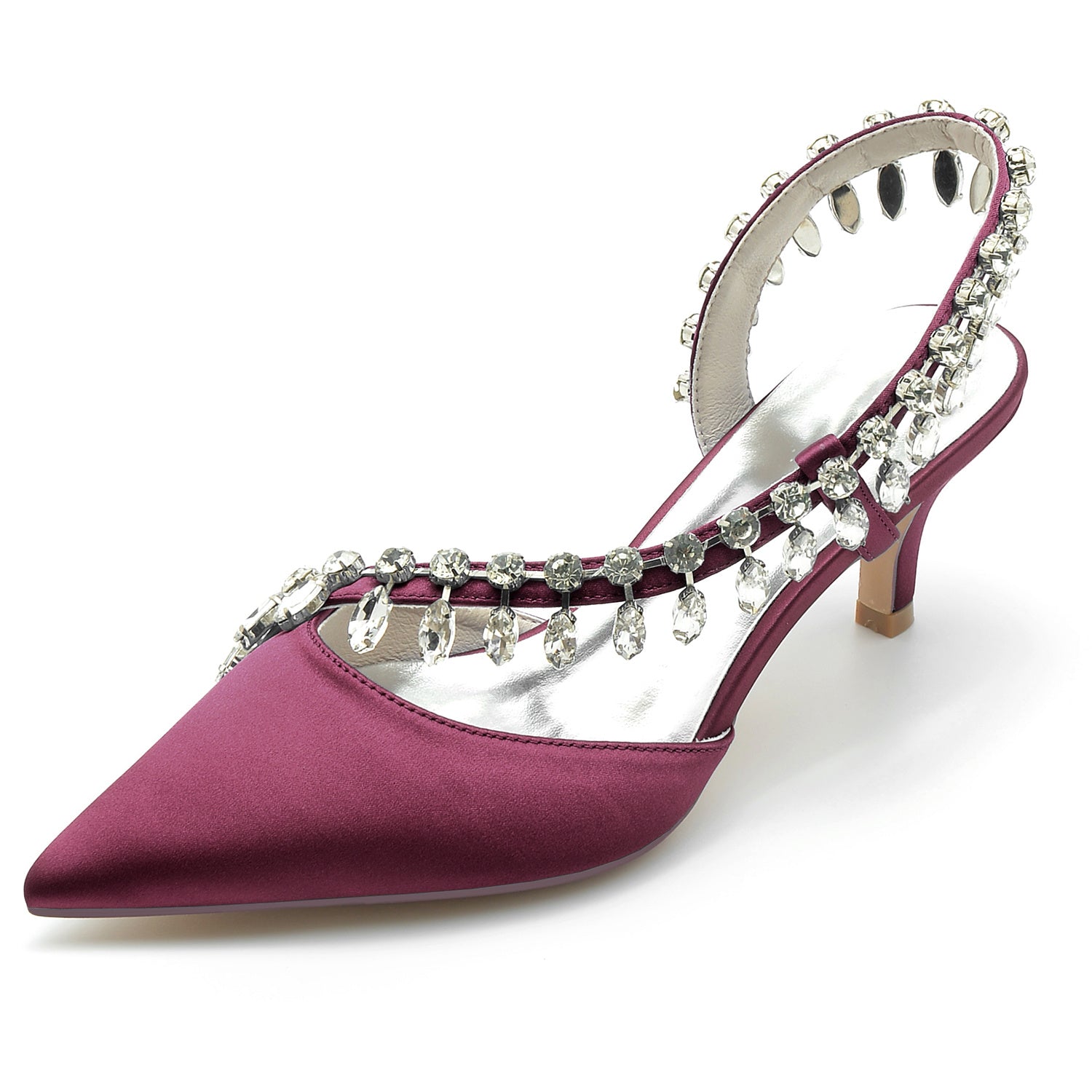 Bridal Shoes for Women in Silk Satin with Imitation Crystal and Mid Pointed Toe