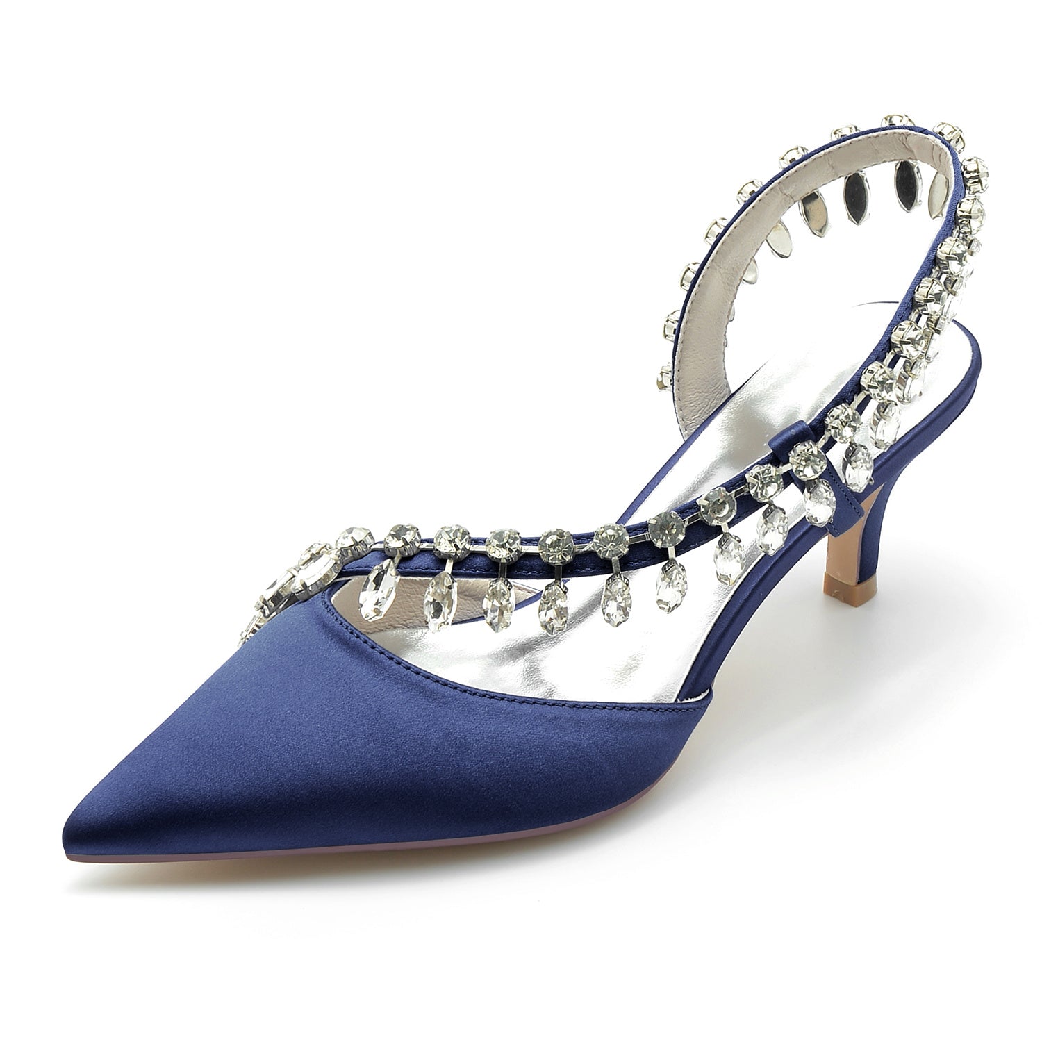 Bridal Shoes for Women in Silk Satin with Imitation Crystal and Mid Pointed Toe