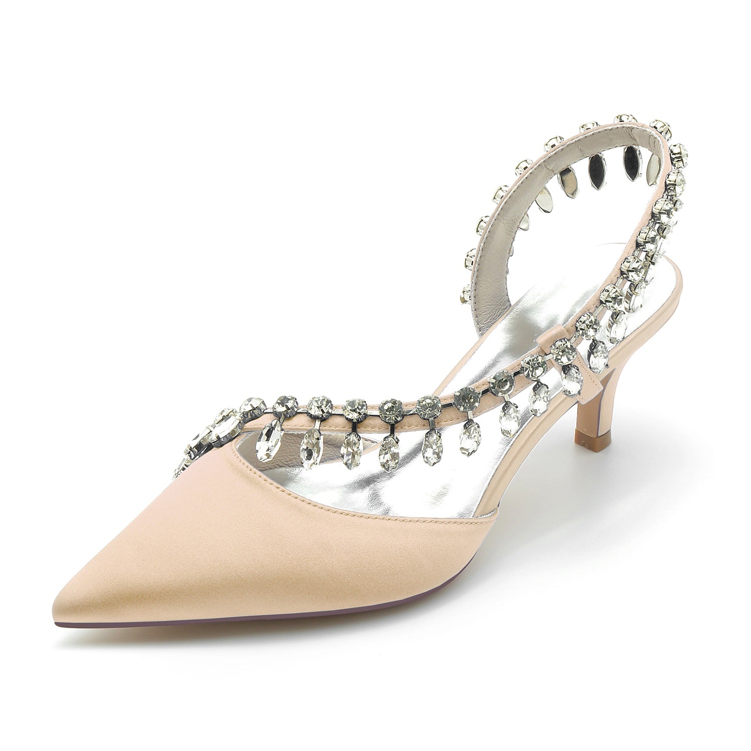 Bridal Shoes for Women in Silk Satin with Imitation Crystal and Mid Pointed Toe