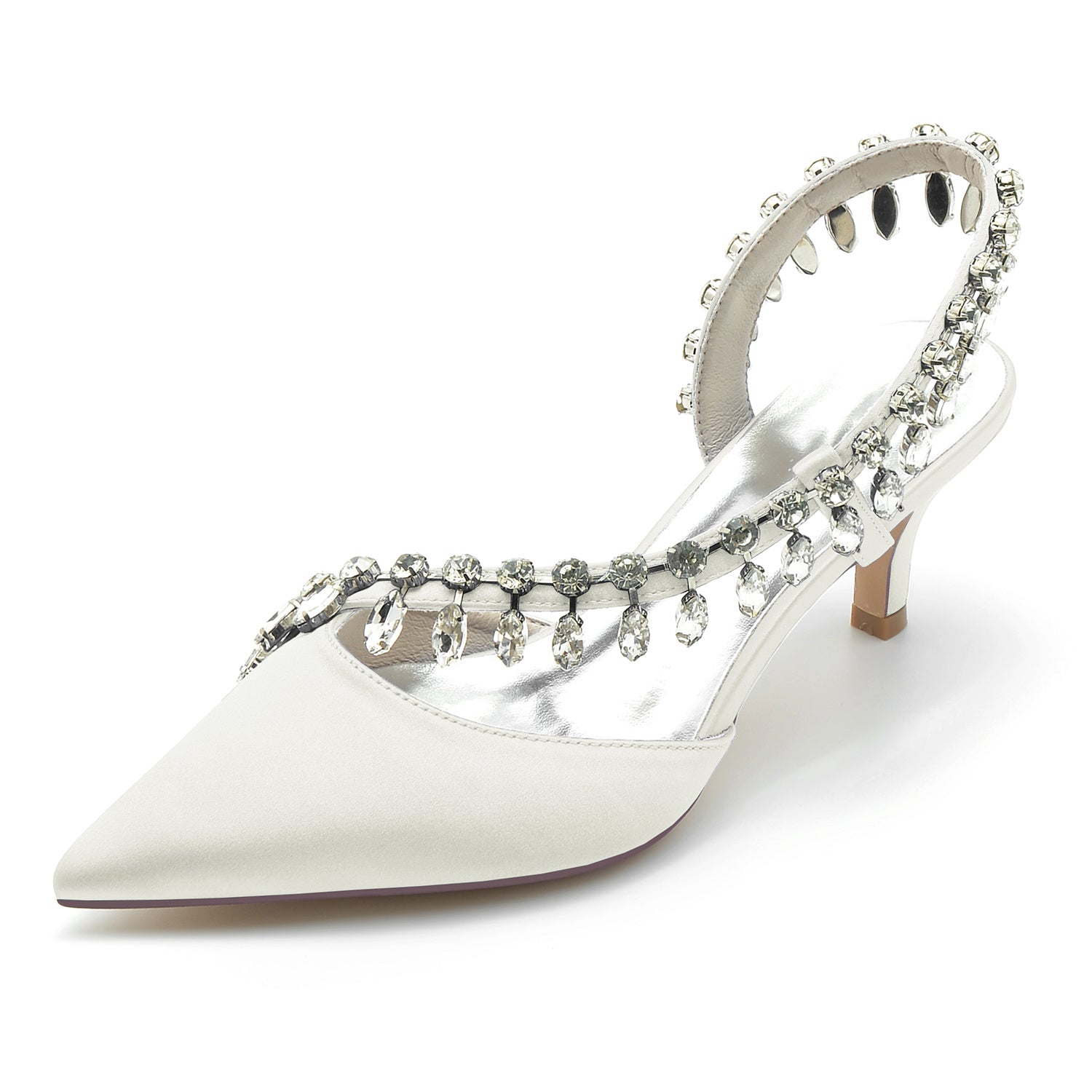 Bridal Shoes for Women in Silk Satin with Imitation Crystal and Mid Pointed Toe