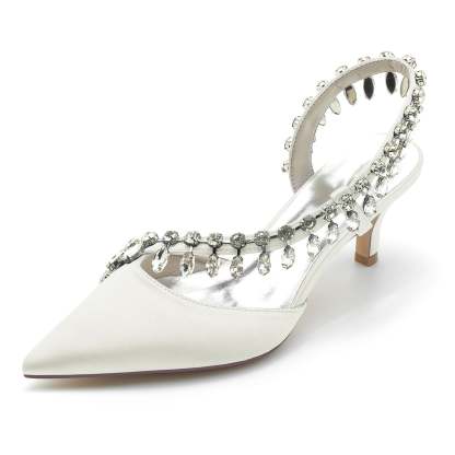 Bridal Shoes for Women in Silk Satin with Imitation Crystal and Mid Pointed Toe