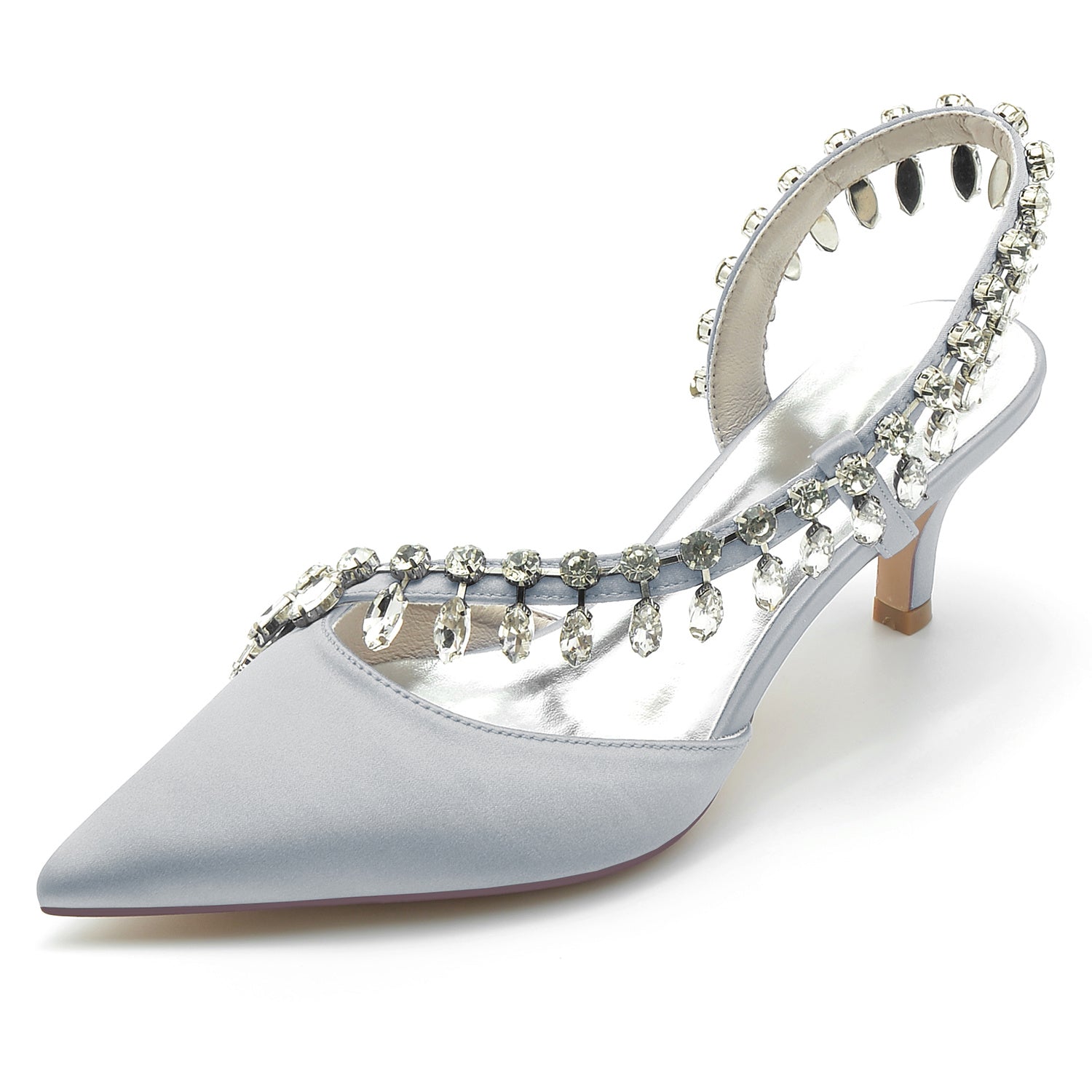 Bridal Shoes for Women in Silk Satin with Imitation Crystal and Mid Pointed Toe