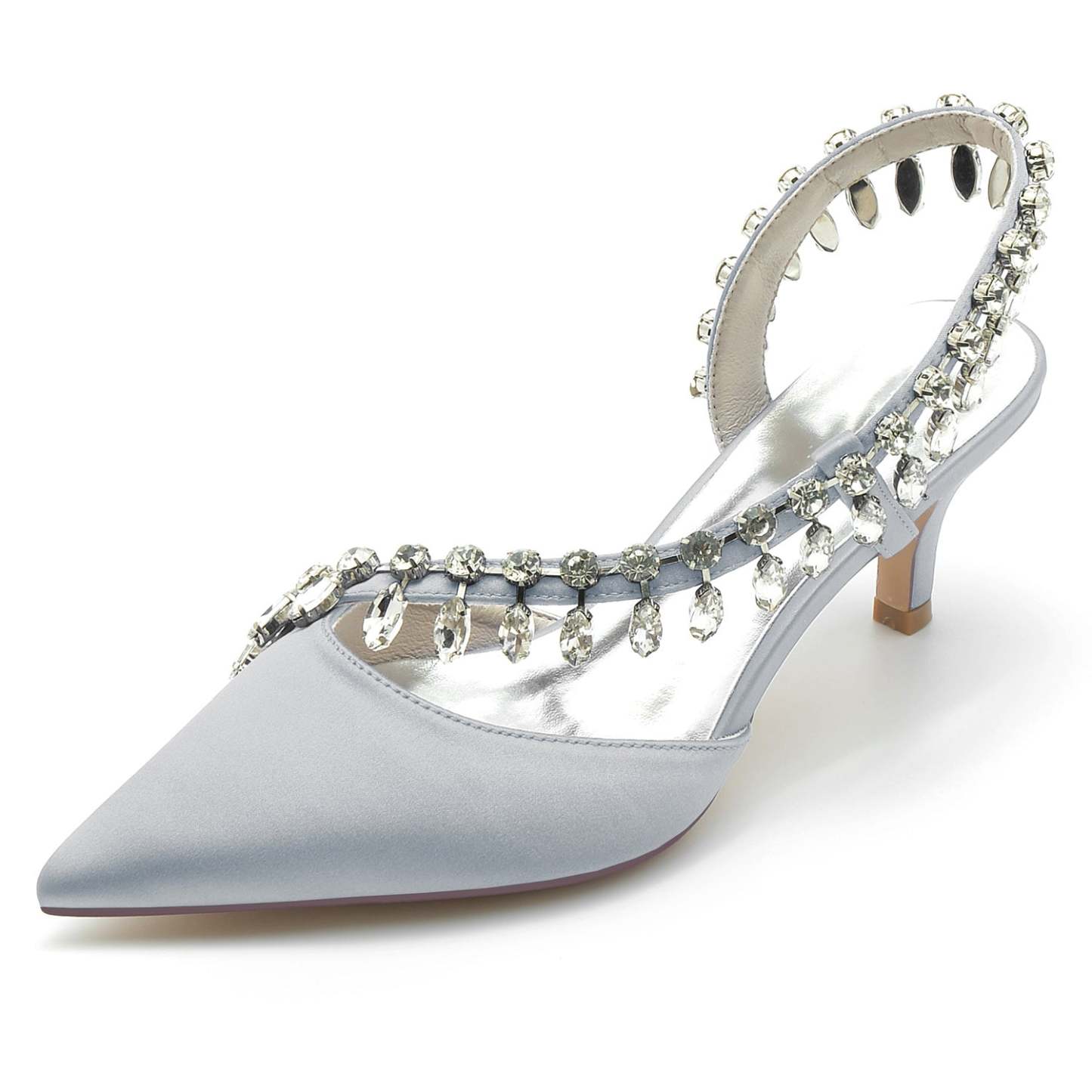 Bridal Shoes for Women in Silk Satin with Imitation Crystal and Mid Pointed Toe