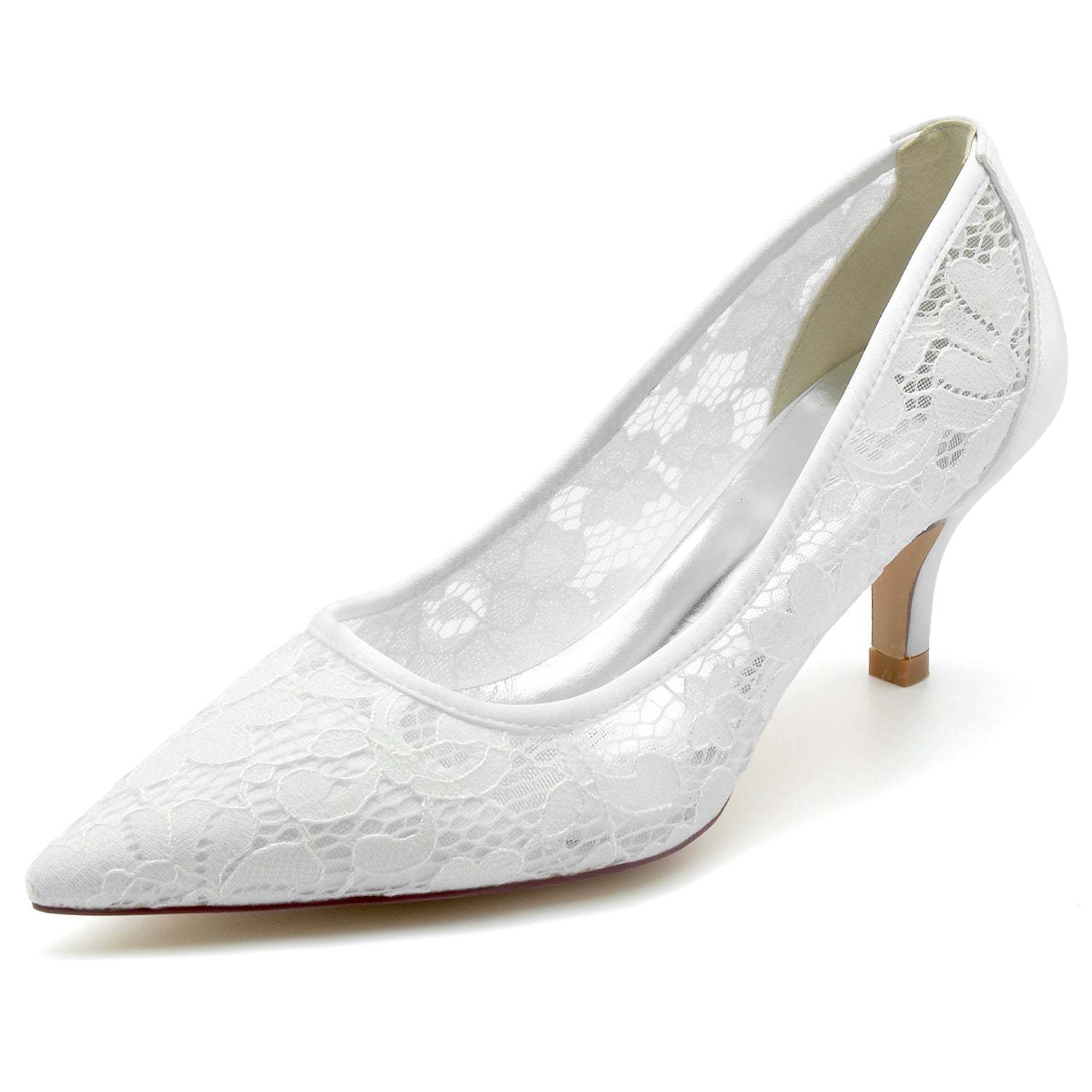 Bridal Shoes for Women with Satin Lace Mesh and Pointed Toe