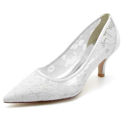 Bridal Shoes for Women with Satin Lace Mesh and Pointed Toe
