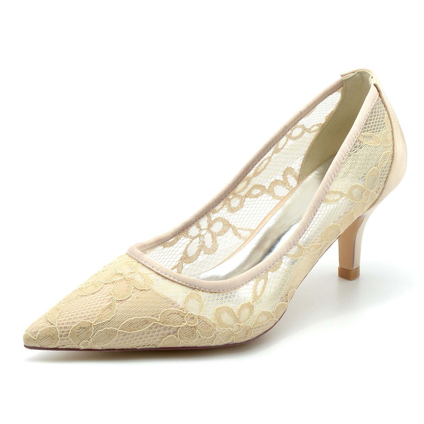 Bridal Shoes for Women with Satin Lace Mesh and Pointed Toe