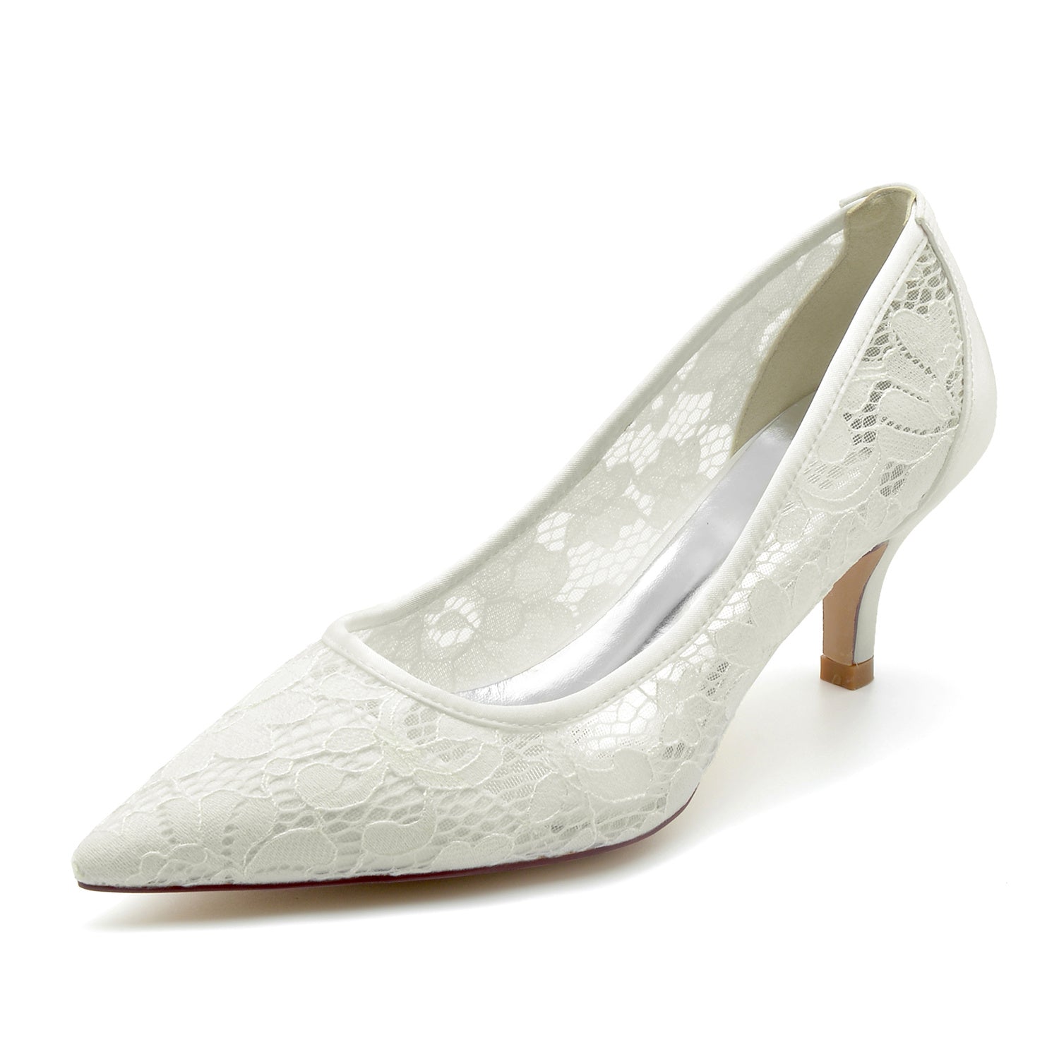 Bridal Shoes for Women with Satin Lace Mesh and Pointed Toe
