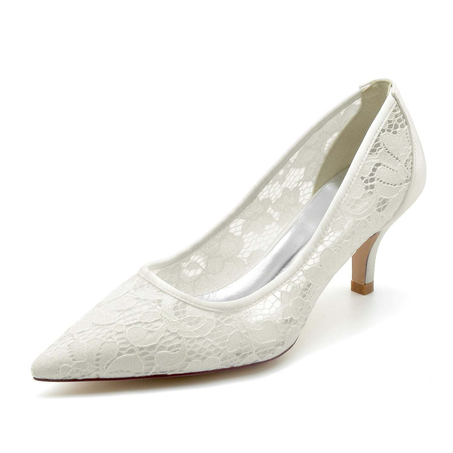 Bridal Shoes for Women with Satin Lace Mesh and Pointed Toe