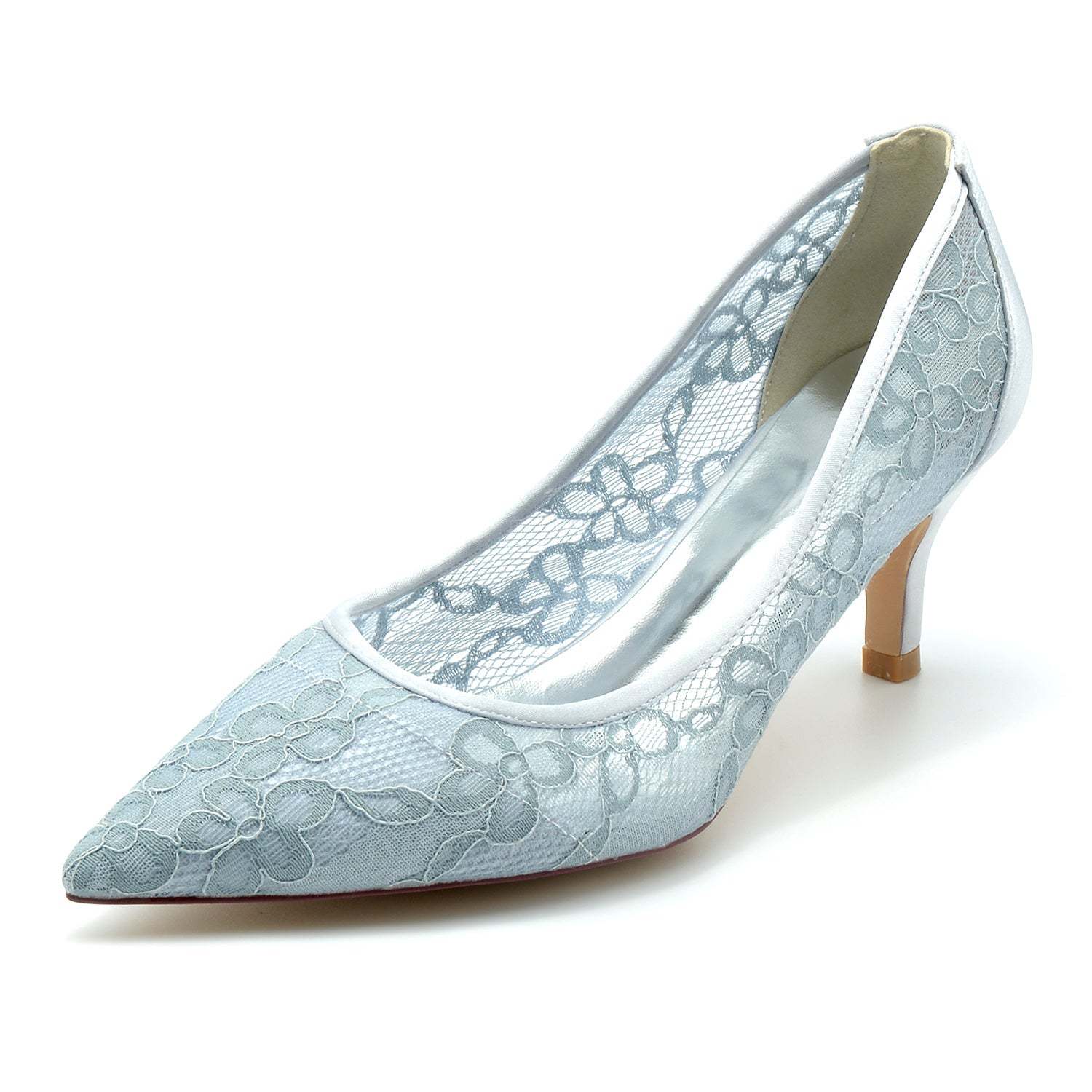 Bridal Shoes for Women with Satin Lace Mesh and Pointed Toe