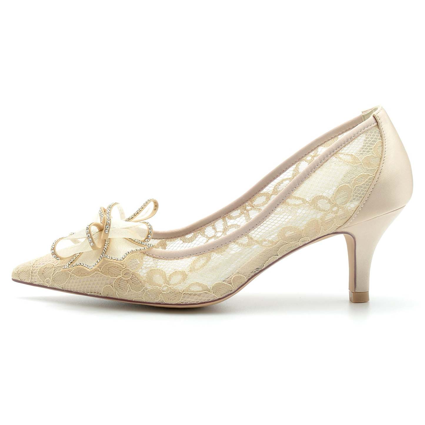 Bridal Shoes for Women with Lace Bow and Pointed Toe