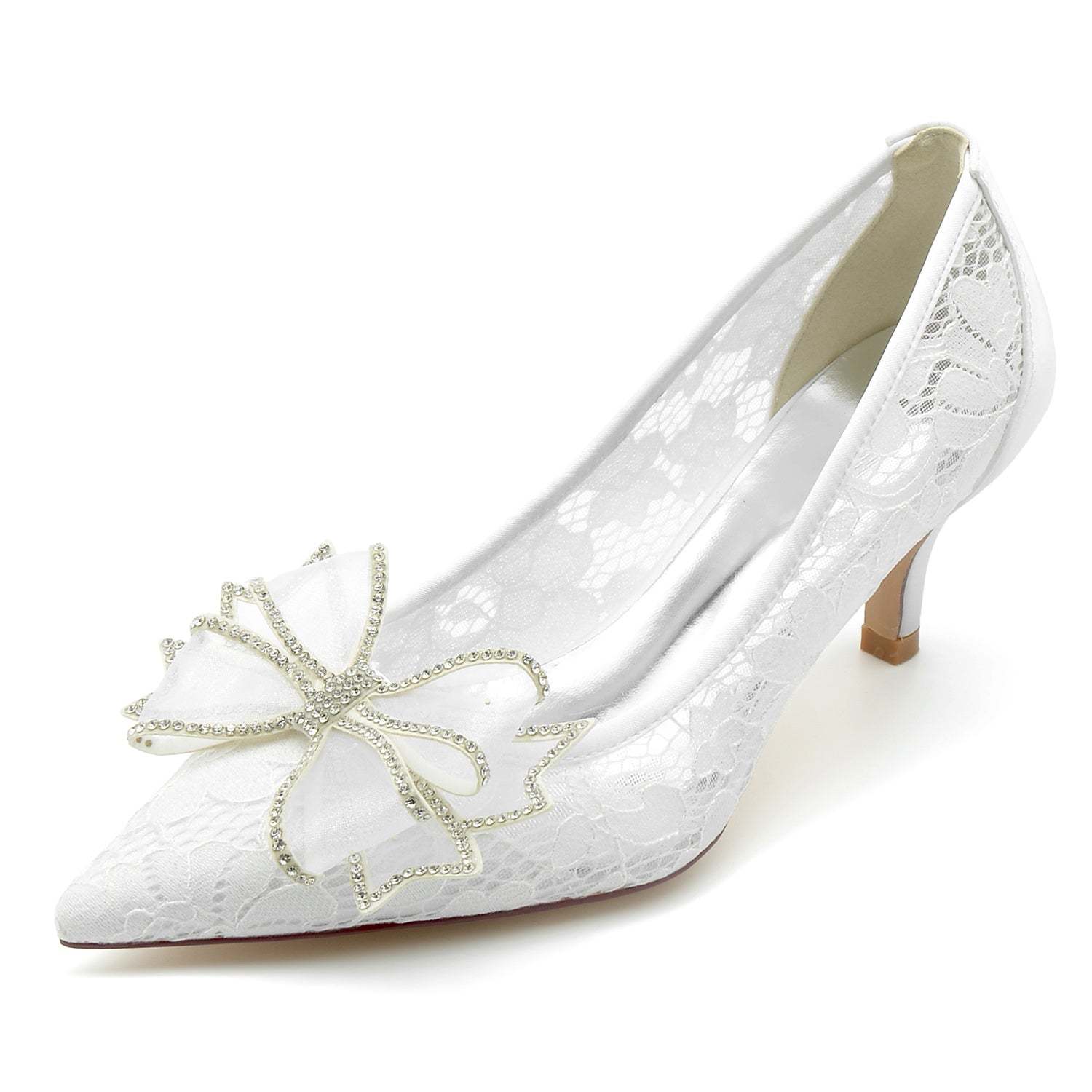 Bridal Shoes for Women with Lace Bow and Pointed Toe