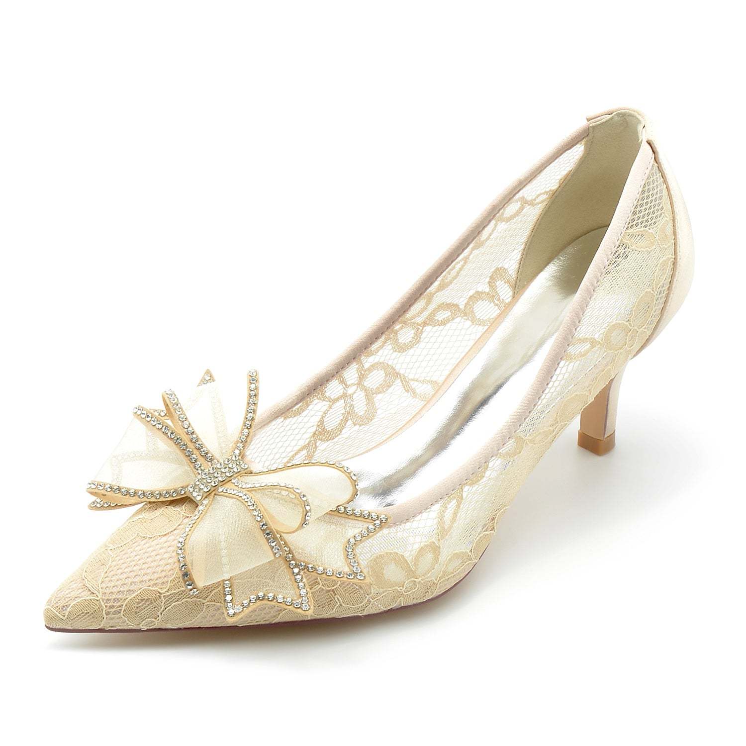 Bridal Shoes for Women with Lace Bow and Pointed Toe