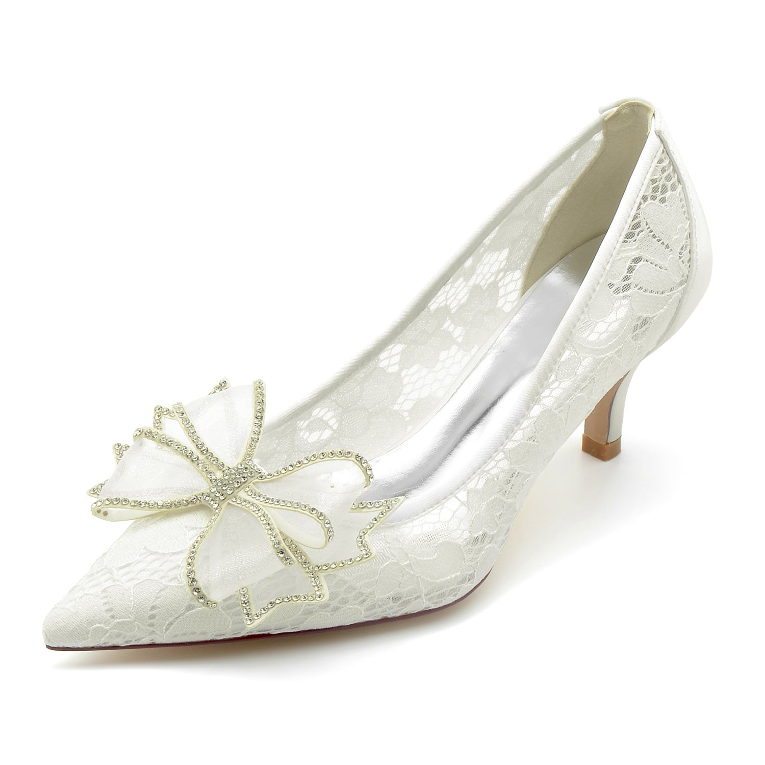 Bridal Shoes for Women with Lace Bow and Pointed Toe