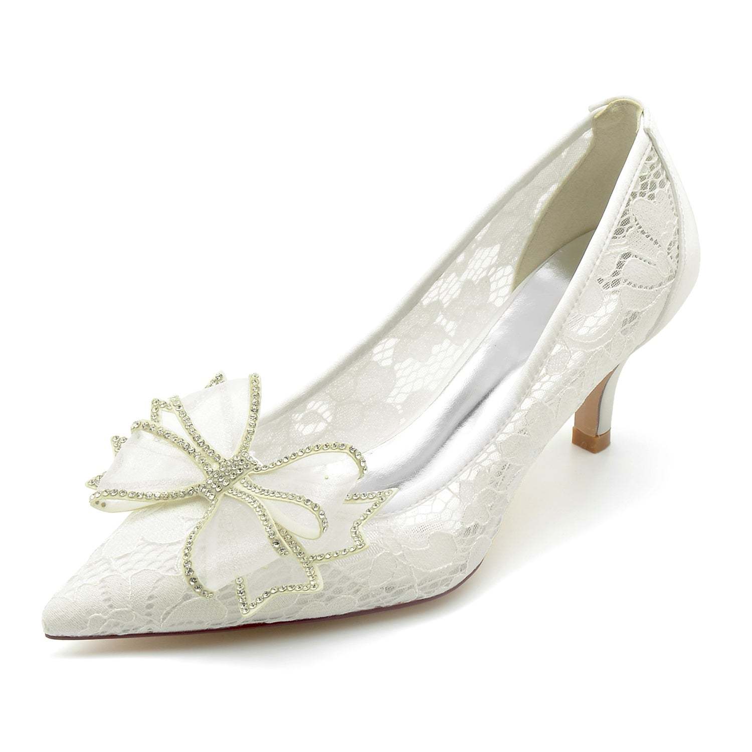 Bridal Shoes for Women with Lace Bow and Pointed Toe