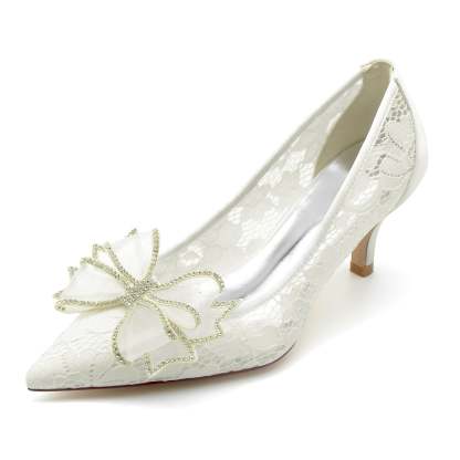 Bridal Shoes for Women with Lace Bow and Pointed Toe