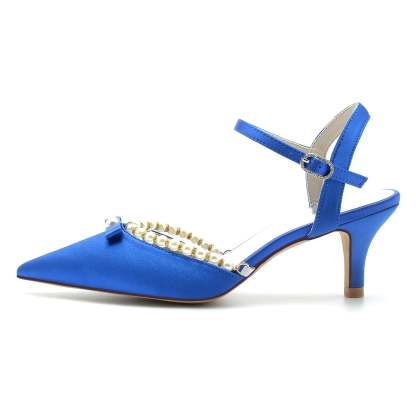 White Pearl Bridal Shoes for Women with Pointed Toe and Mid Buckle