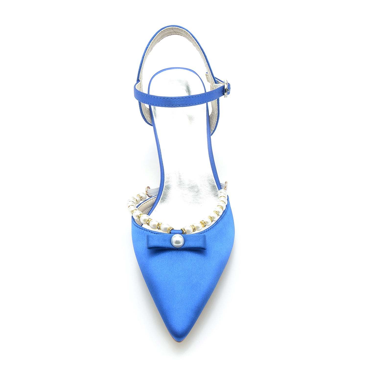White Pearl Bridal Shoes for Women with Pointed Toe and Mid Buckle