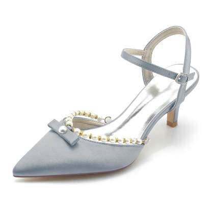 White Pearl Bridal Shoes for Women with Pointed Toe and Mid Buckle