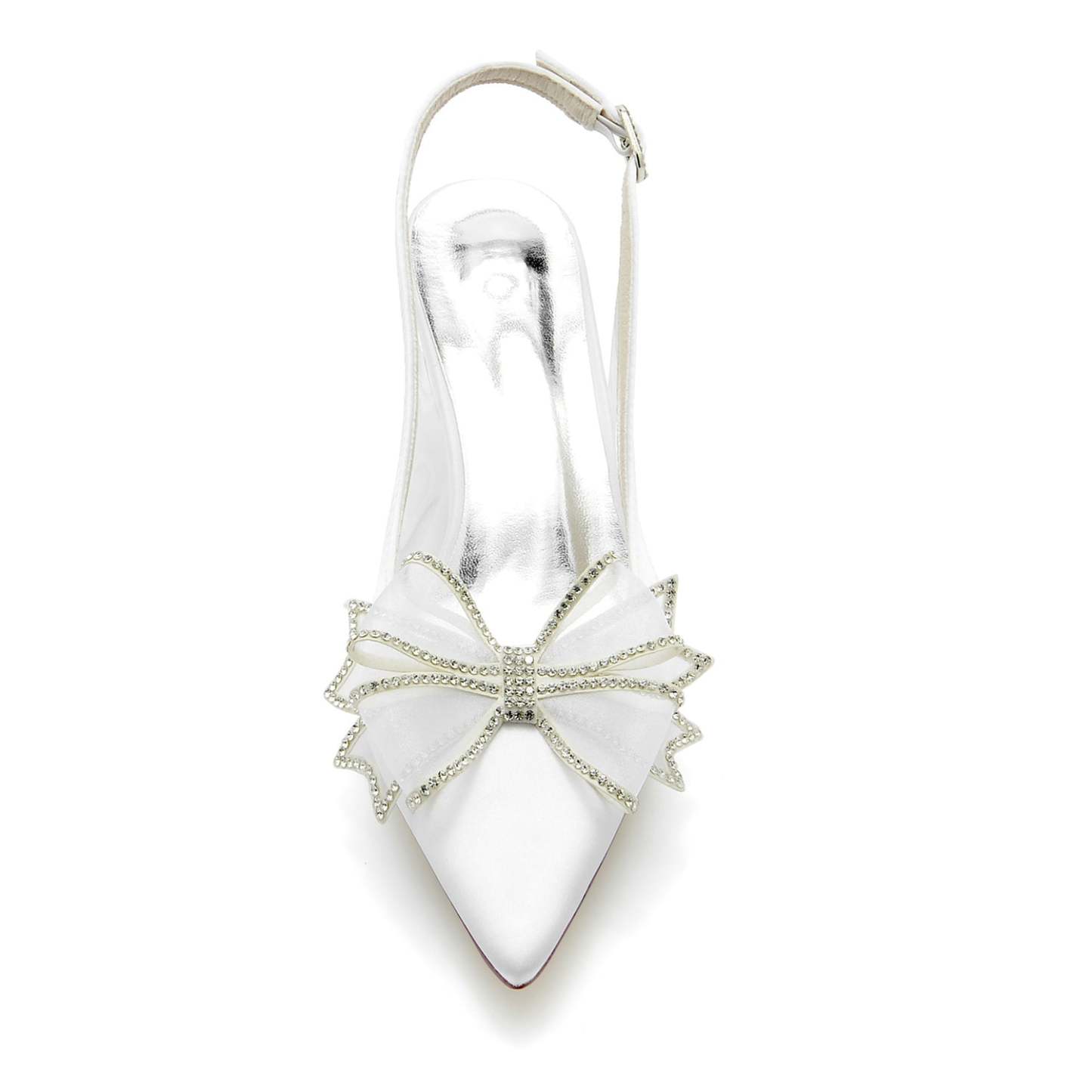 Bridal Shoes for Women with Silk Satin Bow Mid Heel and Pointed Toe Buckle