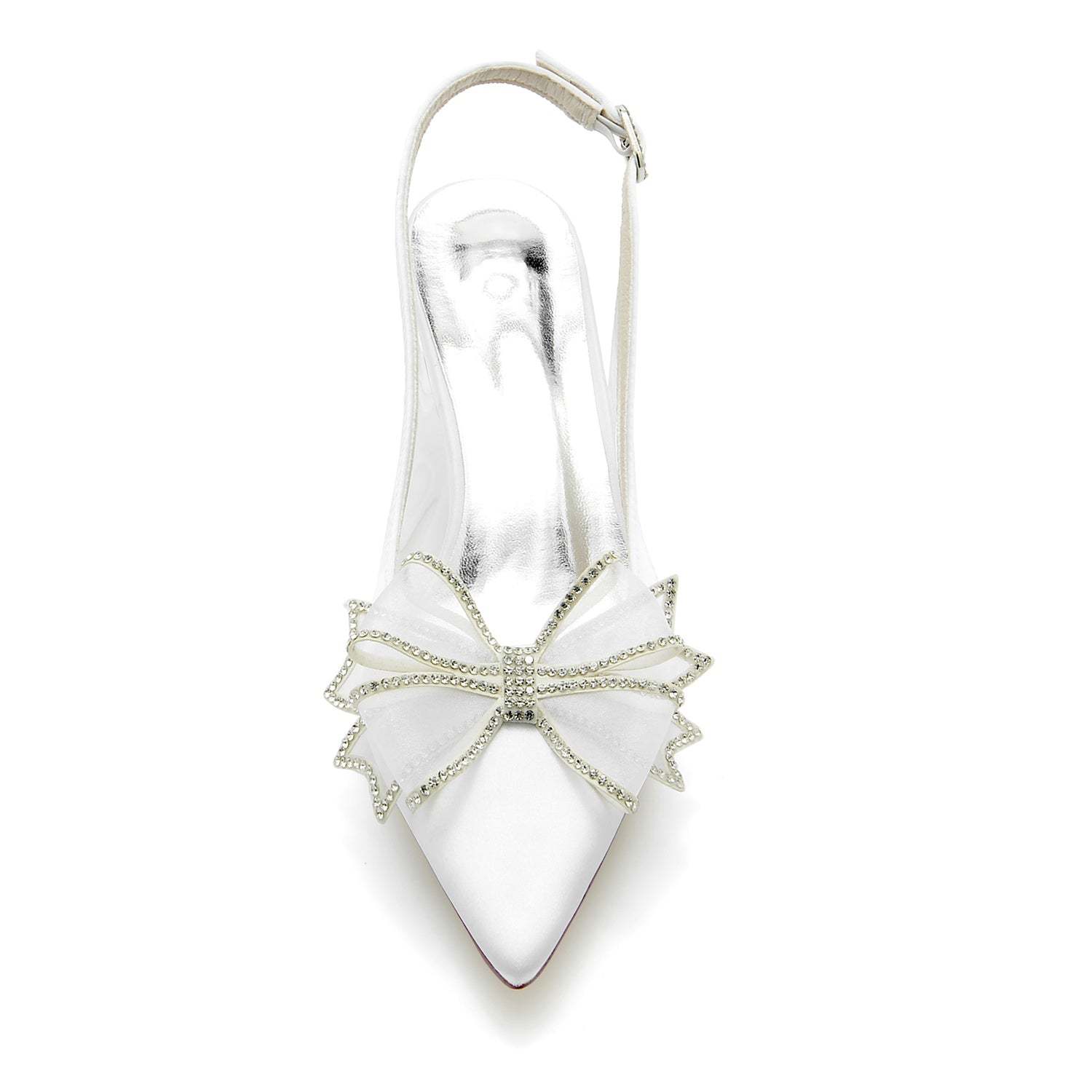 Bridal Shoes for Women with Silk Satin Bow Mid Heel and Pointed Toe Buckle