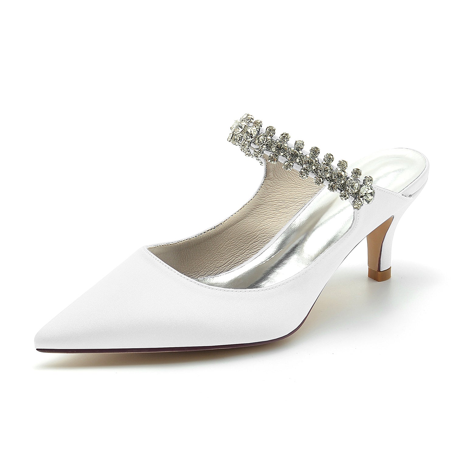 Bridal Shoes for Women with Rhinestones Comfortable Mid Heel and Pointed Toe