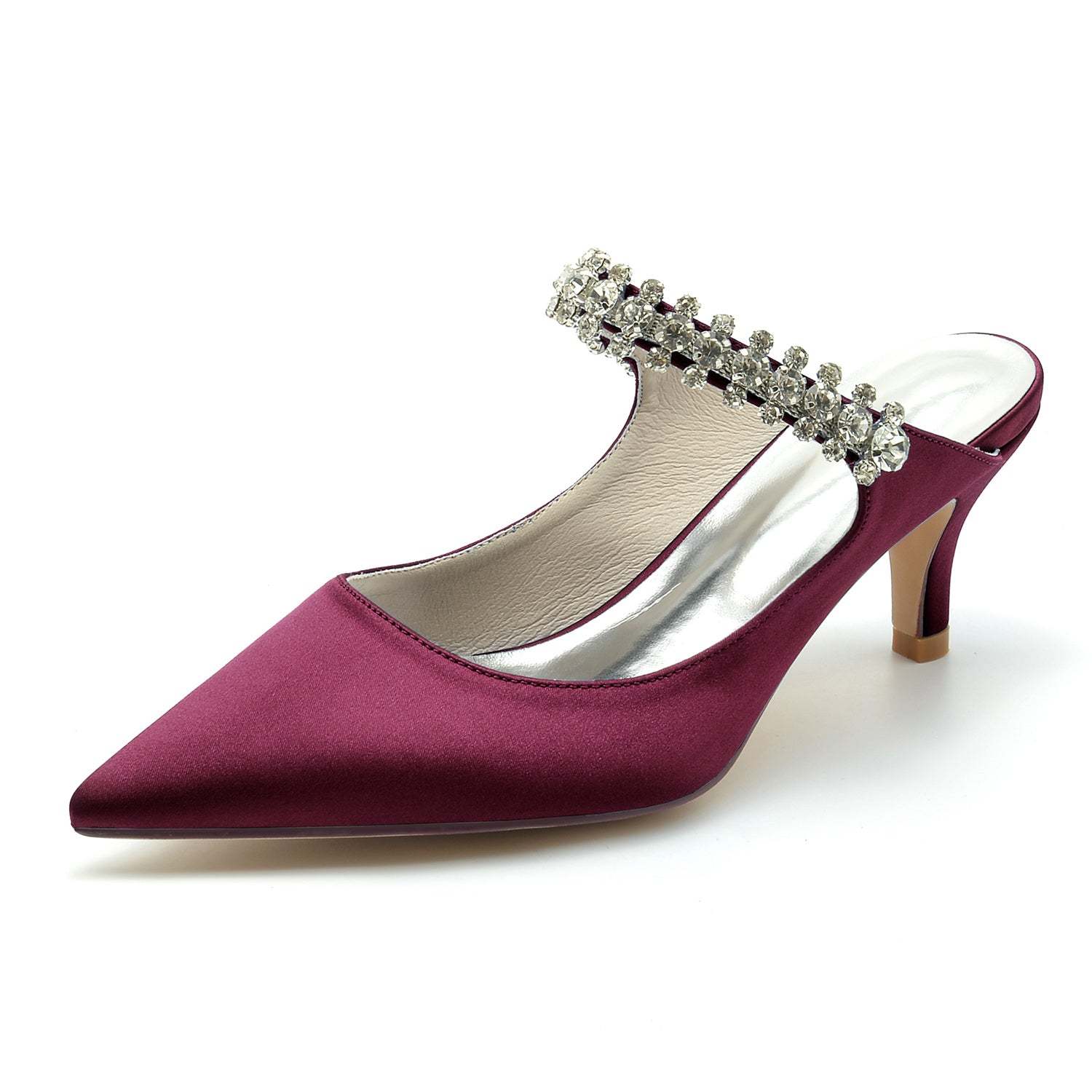 Bridal Shoes for Women with Rhinestones Comfortable Mid Heel and Pointed Toe