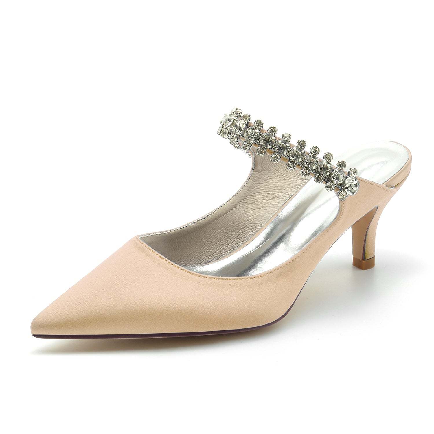 Bridal Shoes for Women with Rhinestones Comfortable Mid Heel and Pointed Toe