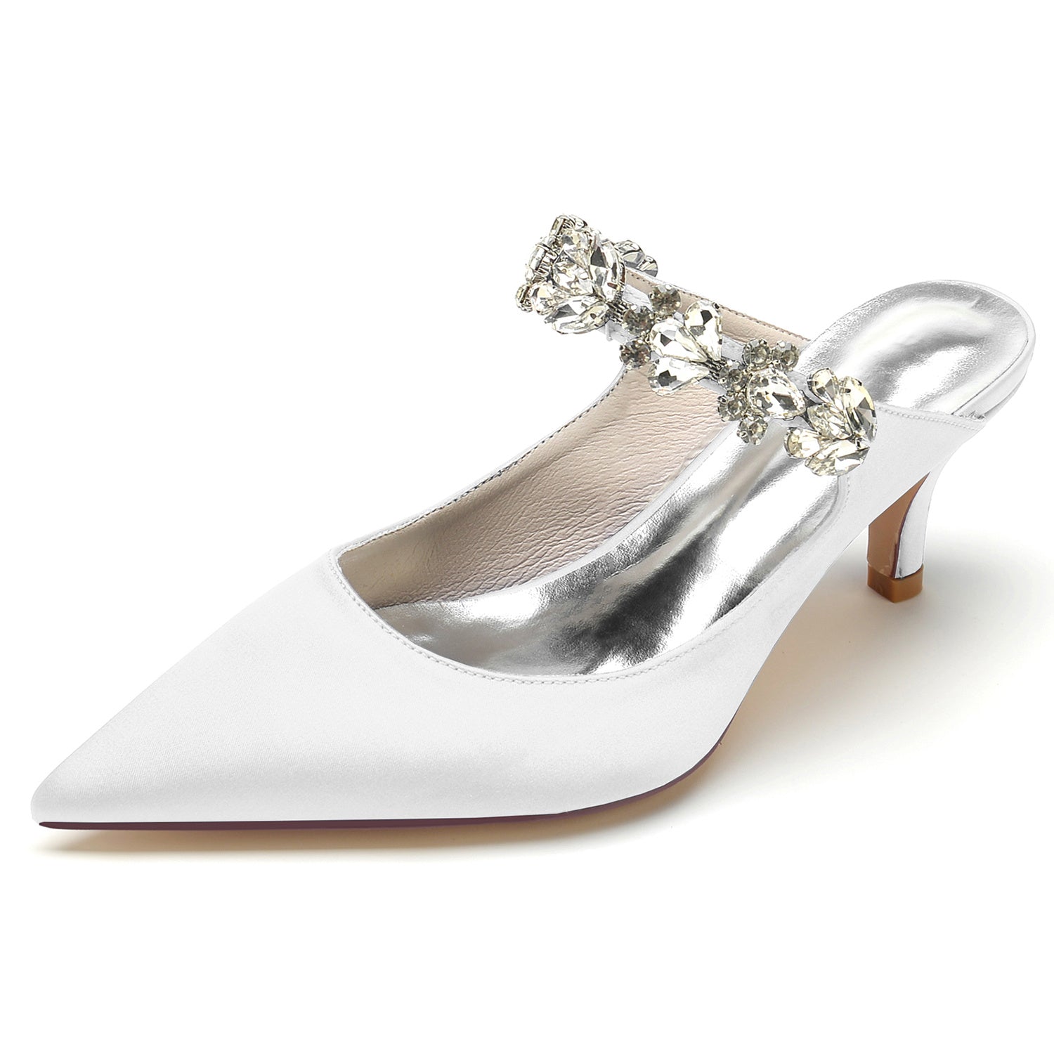 White Rhinestone Bridal Shoes for Women – Comfortable Mid Heel with Pointed Toe