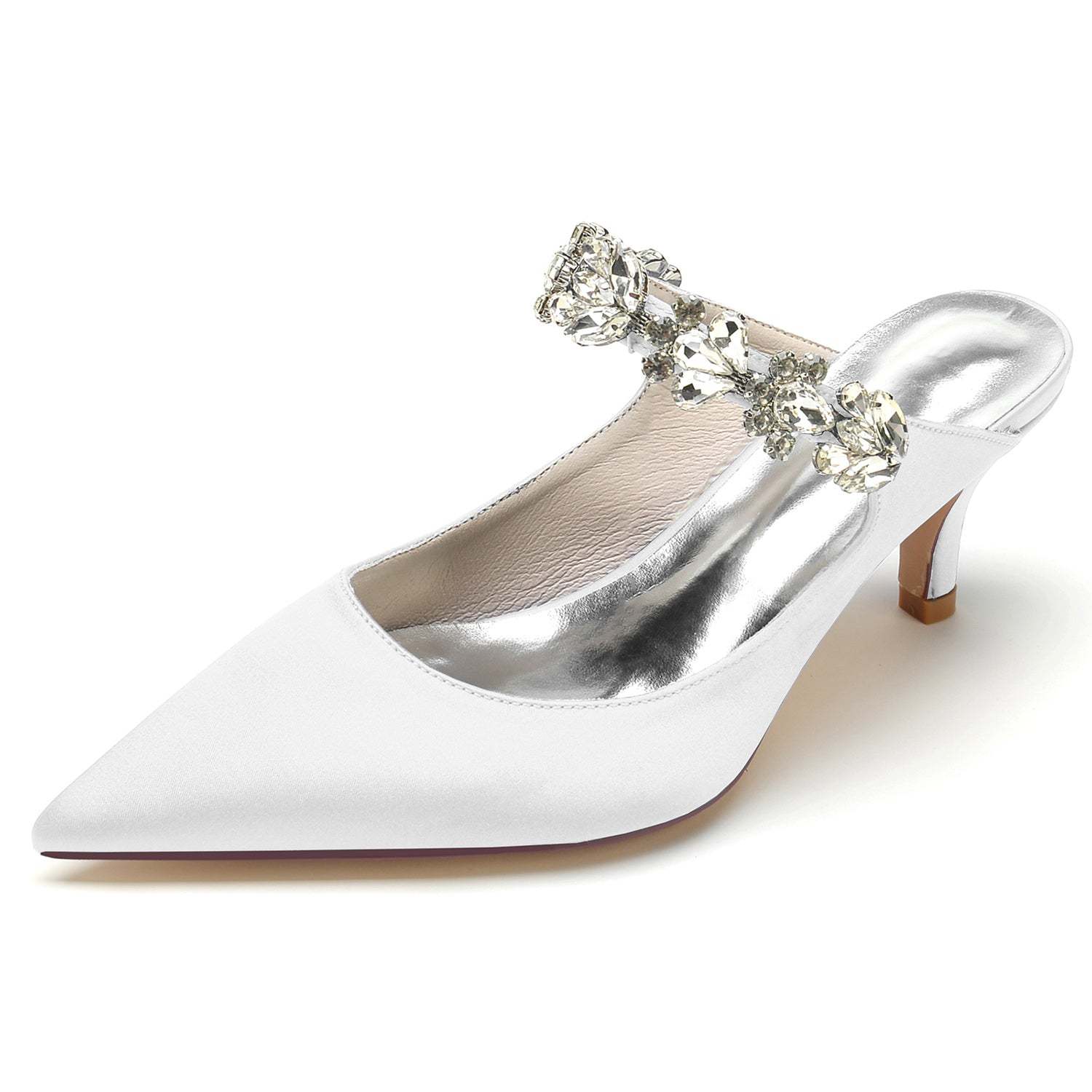 White Rhinestone Bridal Shoes for Women – Comfortable Mid Heel with Pointed Toe