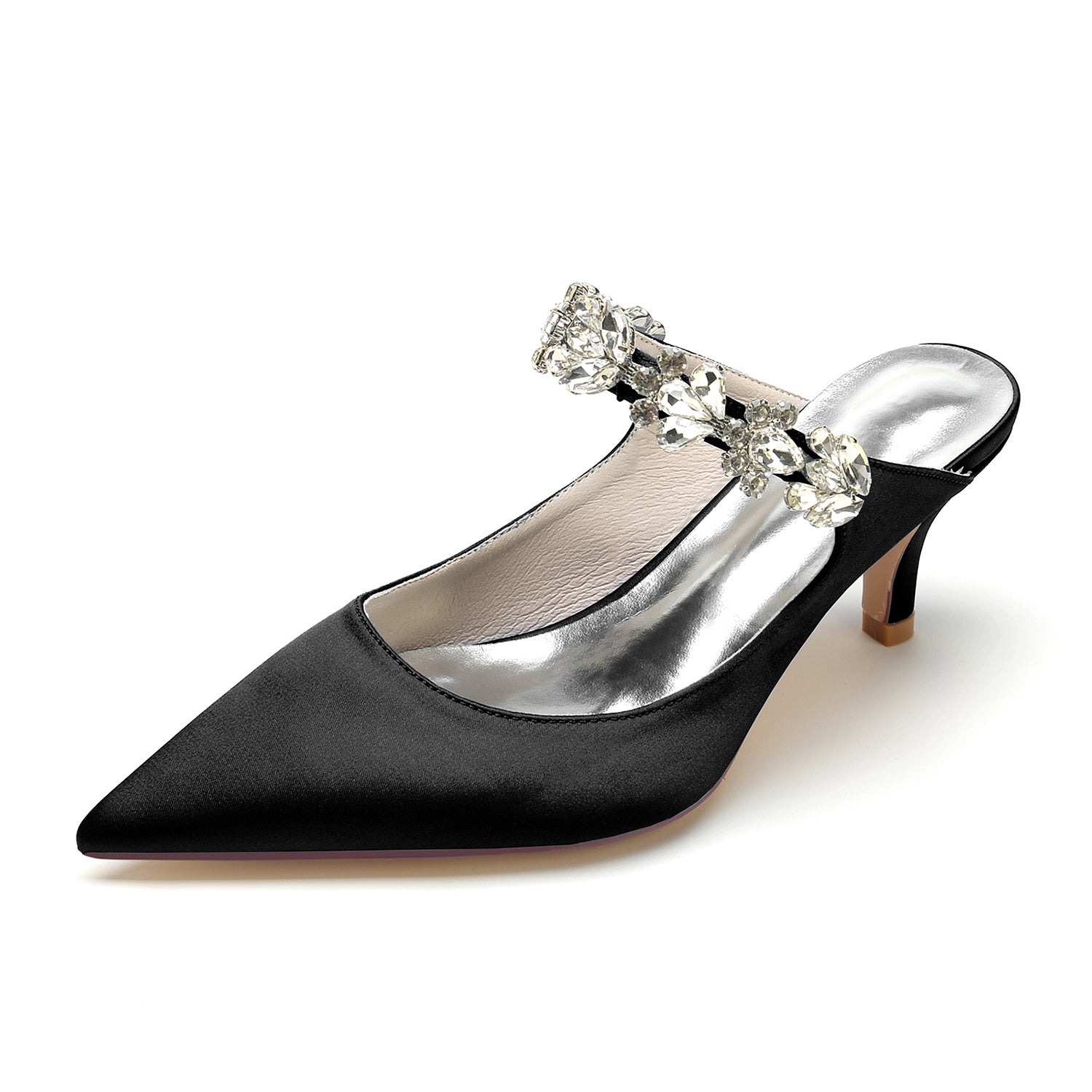 White Rhinestone Bridal Shoes for Women – Comfortable Mid Heel with Pointed Toe