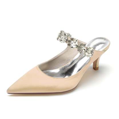 White Rhinestone Bridal Shoes for Women – Comfortable Mid Heel with Pointed Toe