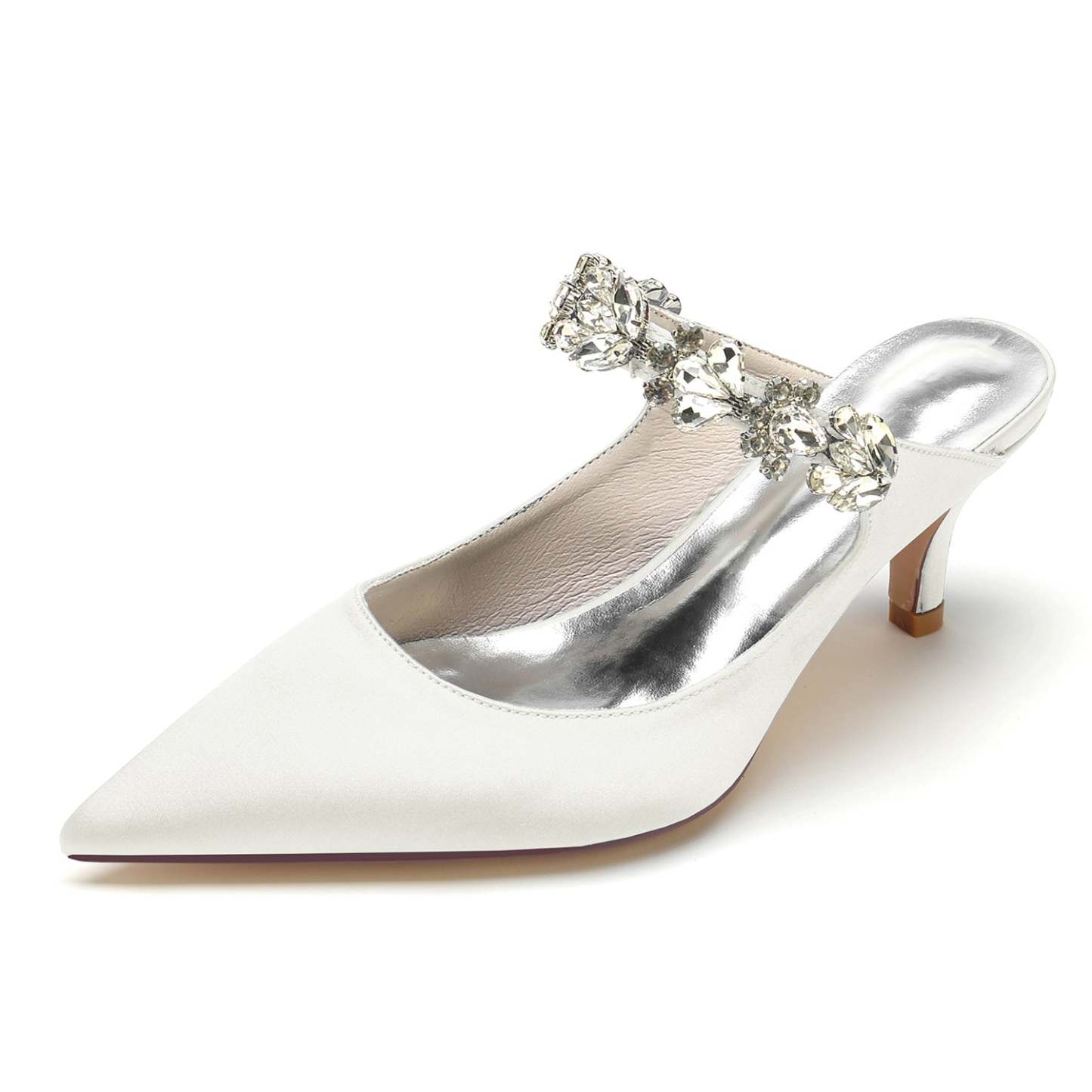 White Rhinestone Bridal Shoes for Women – Comfortable Mid Heel with Pointed Toe