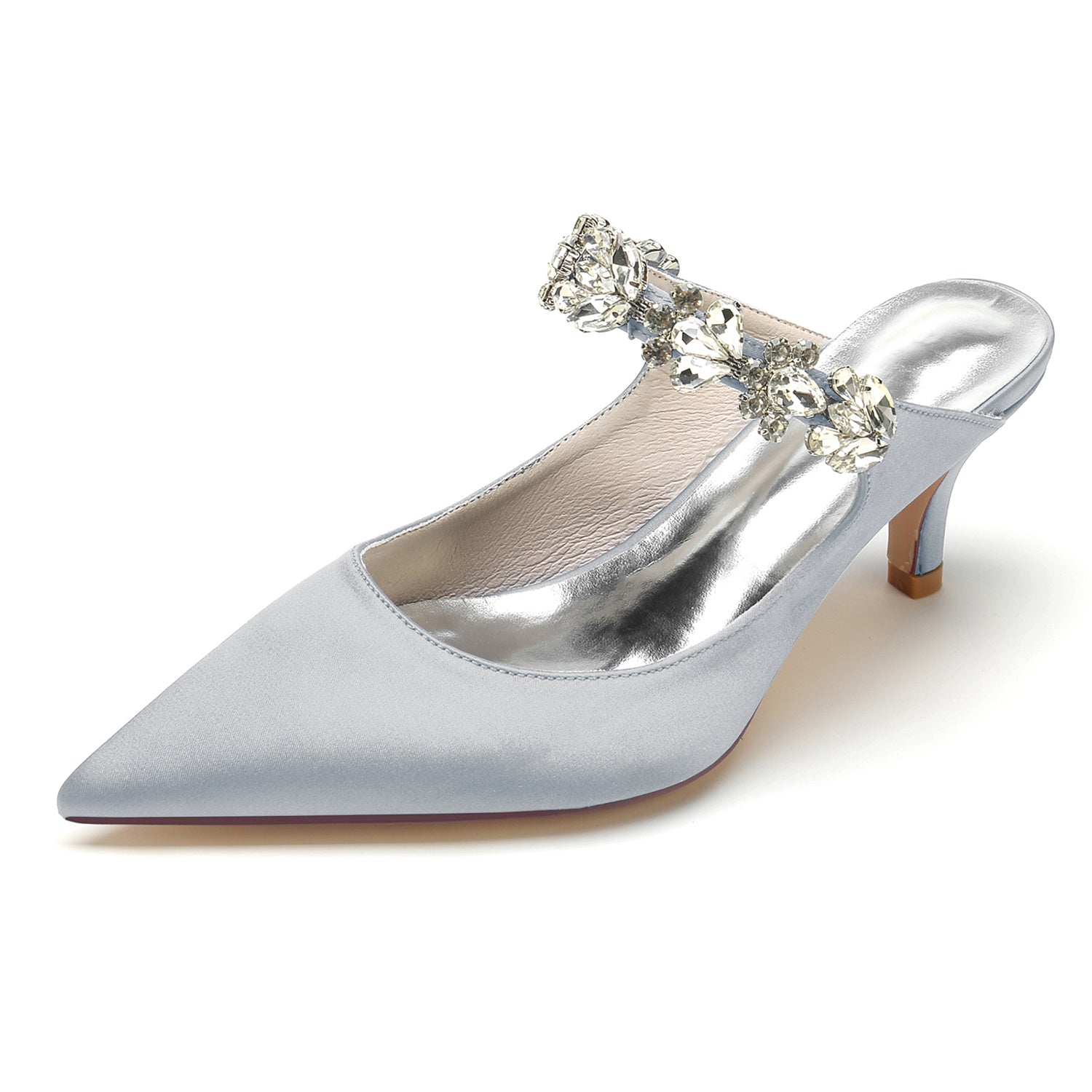 White Rhinestone Bridal Shoes for Women – Comfortable Mid Heel with Pointed Toe