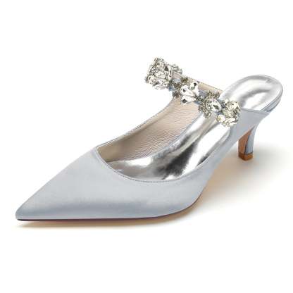 White Rhinestone Bridal Shoes for Women – Comfortable Mid Heel with Pointed Toe