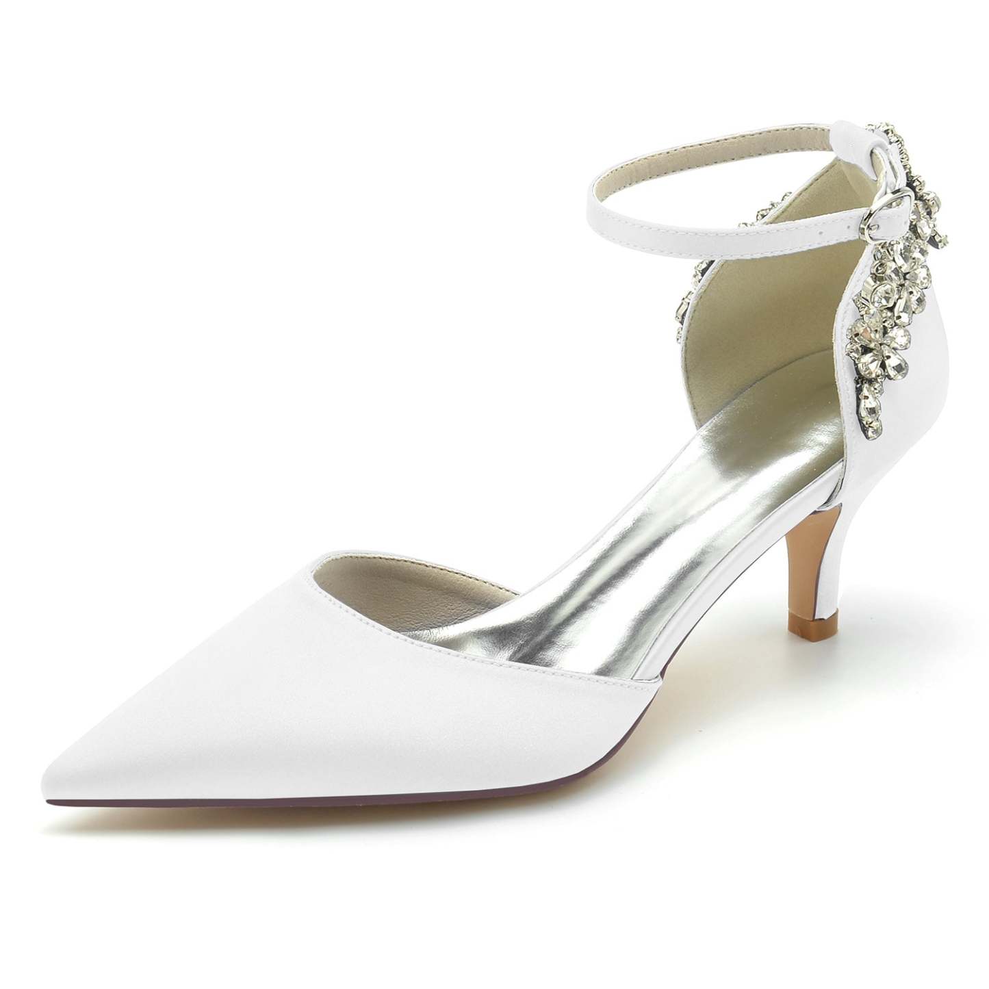 Bridal Shoes for Women with Rhinestone Buckle and Pointed Mid Toe