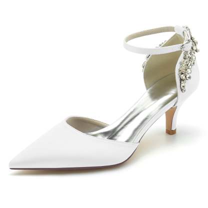 Bridal Shoes for Women with Rhinestone Buckle and Pointed Mid Toe