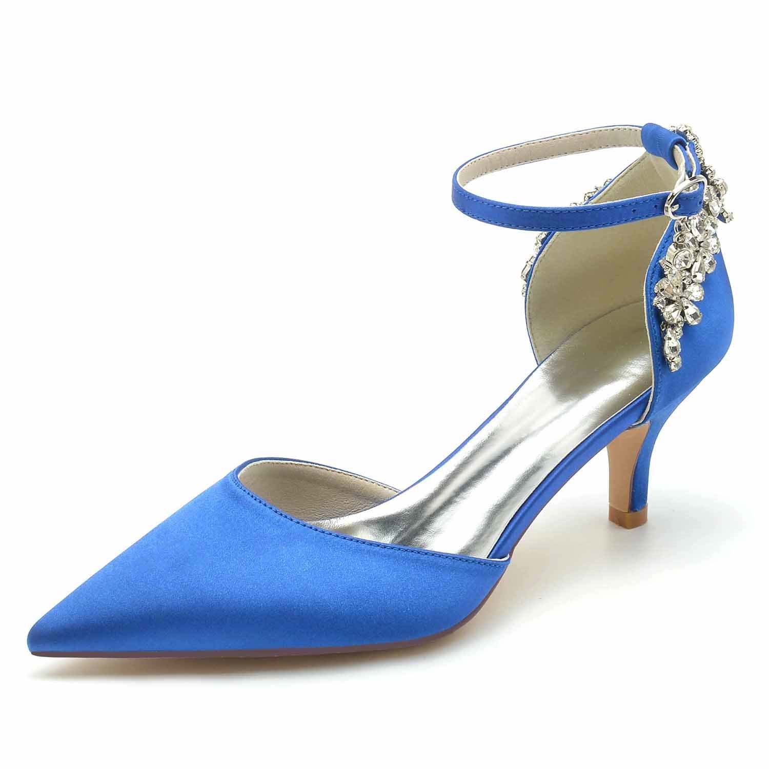 Bridal Shoes for Women with Rhinestone Buckle and Pointed Mid Toe