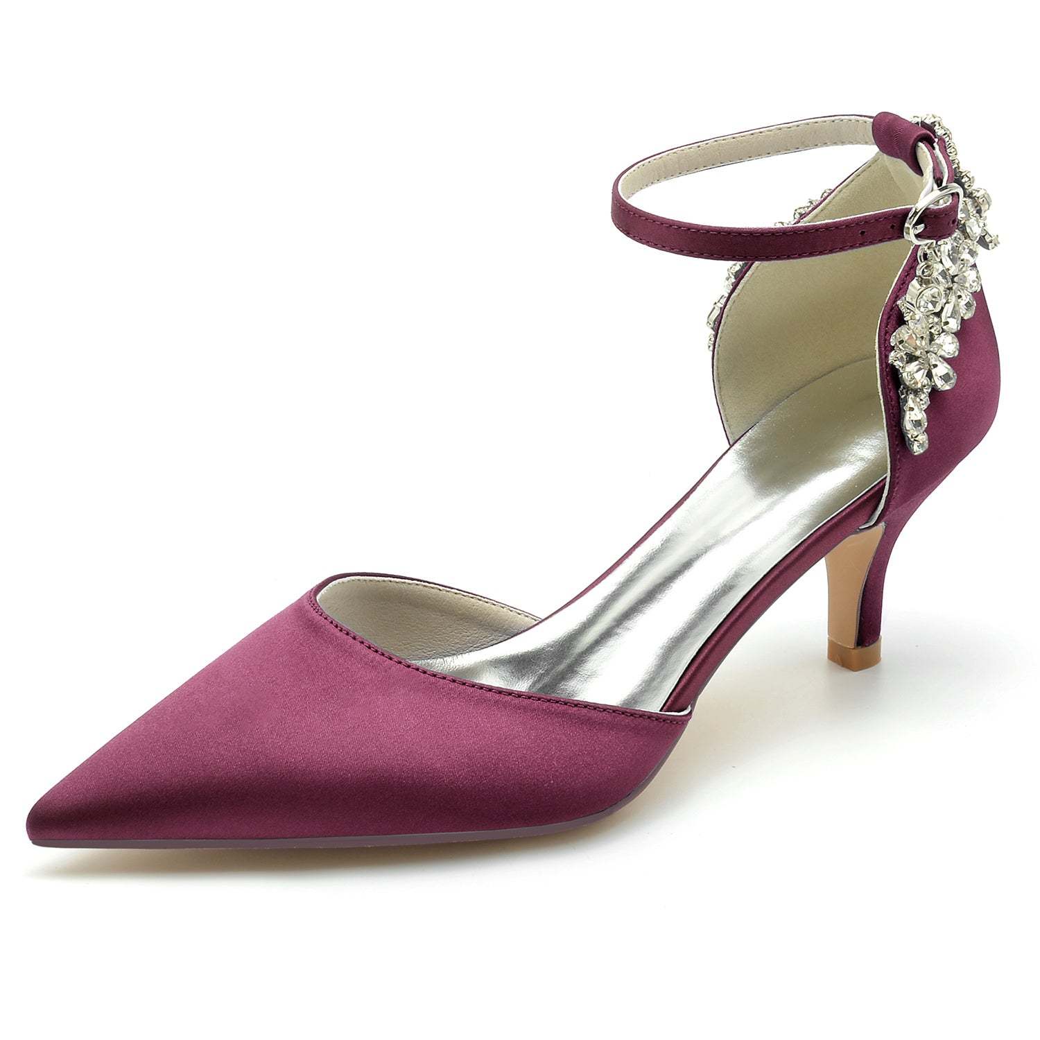 Bridal Shoes for Women with Rhinestone Buckle and Pointed Mid Toe