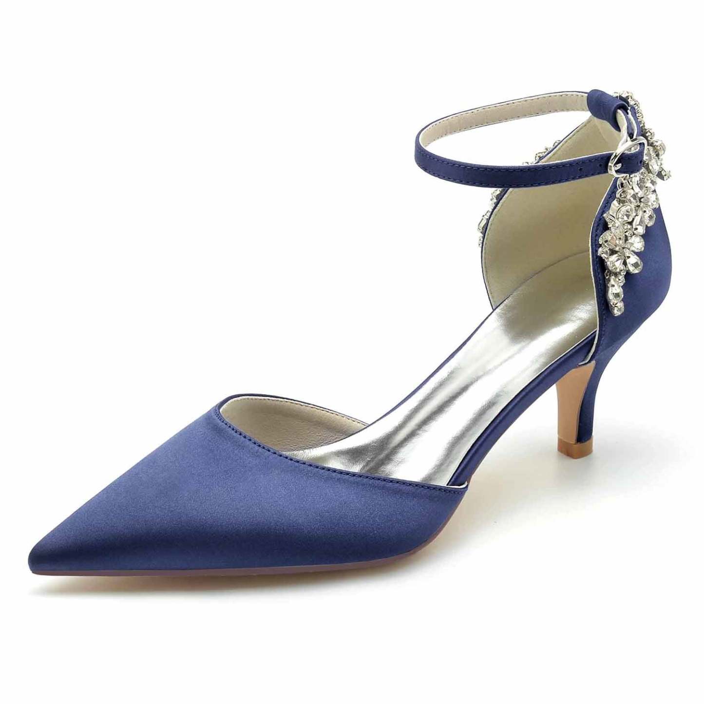Bridal Shoes for Women with Rhinestone Buckle and Pointed Mid Toe