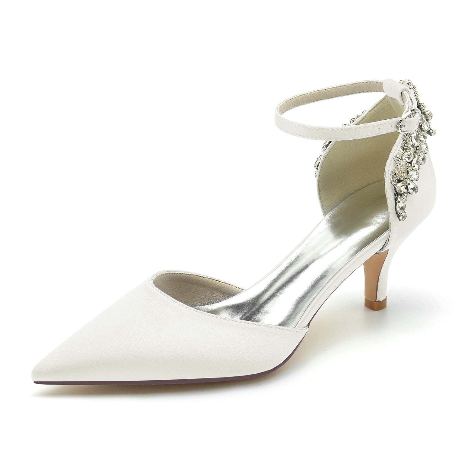 Bridal Shoes for Women with Rhinestone Buckle and Pointed Mid Toe