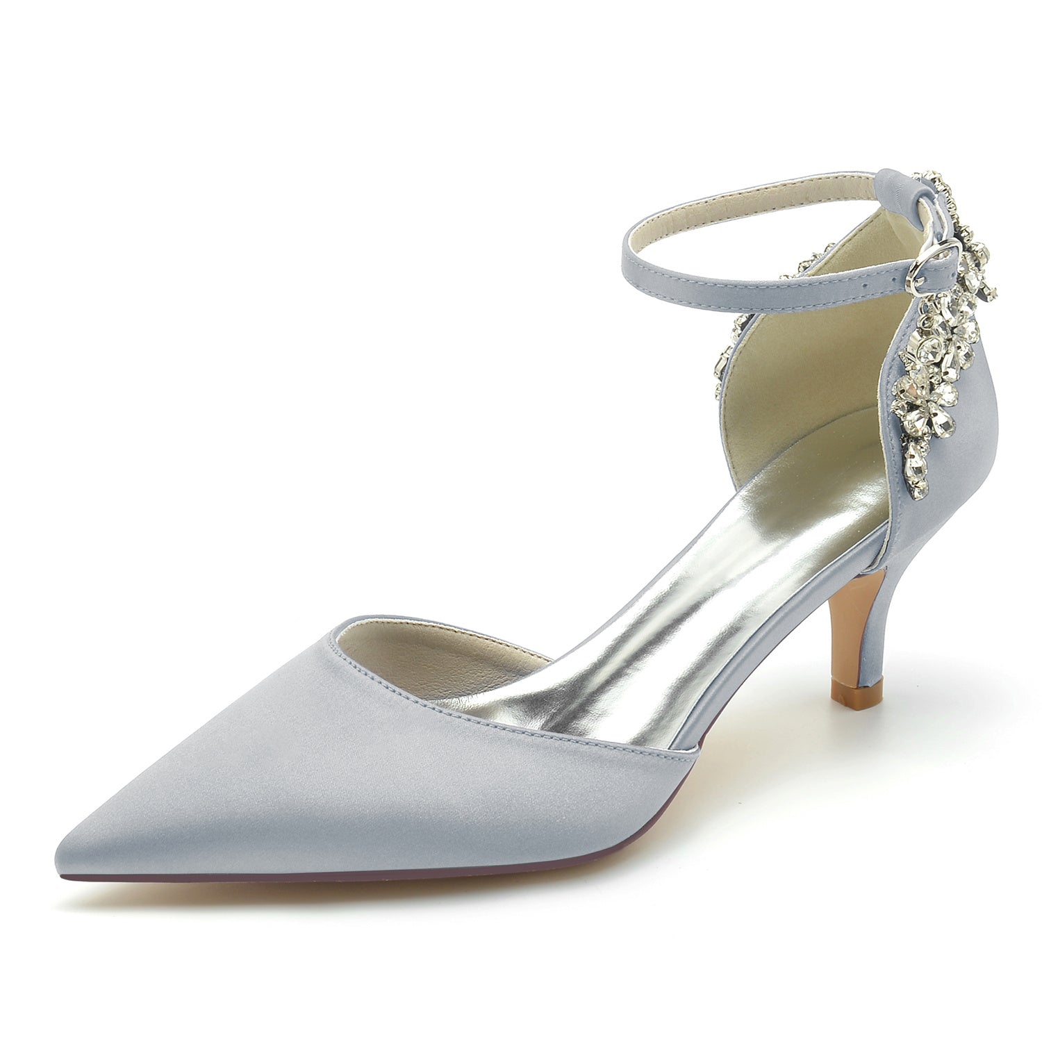 Bridal Shoes for Women with Rhinestone Buckle and Pointed Mid Toe