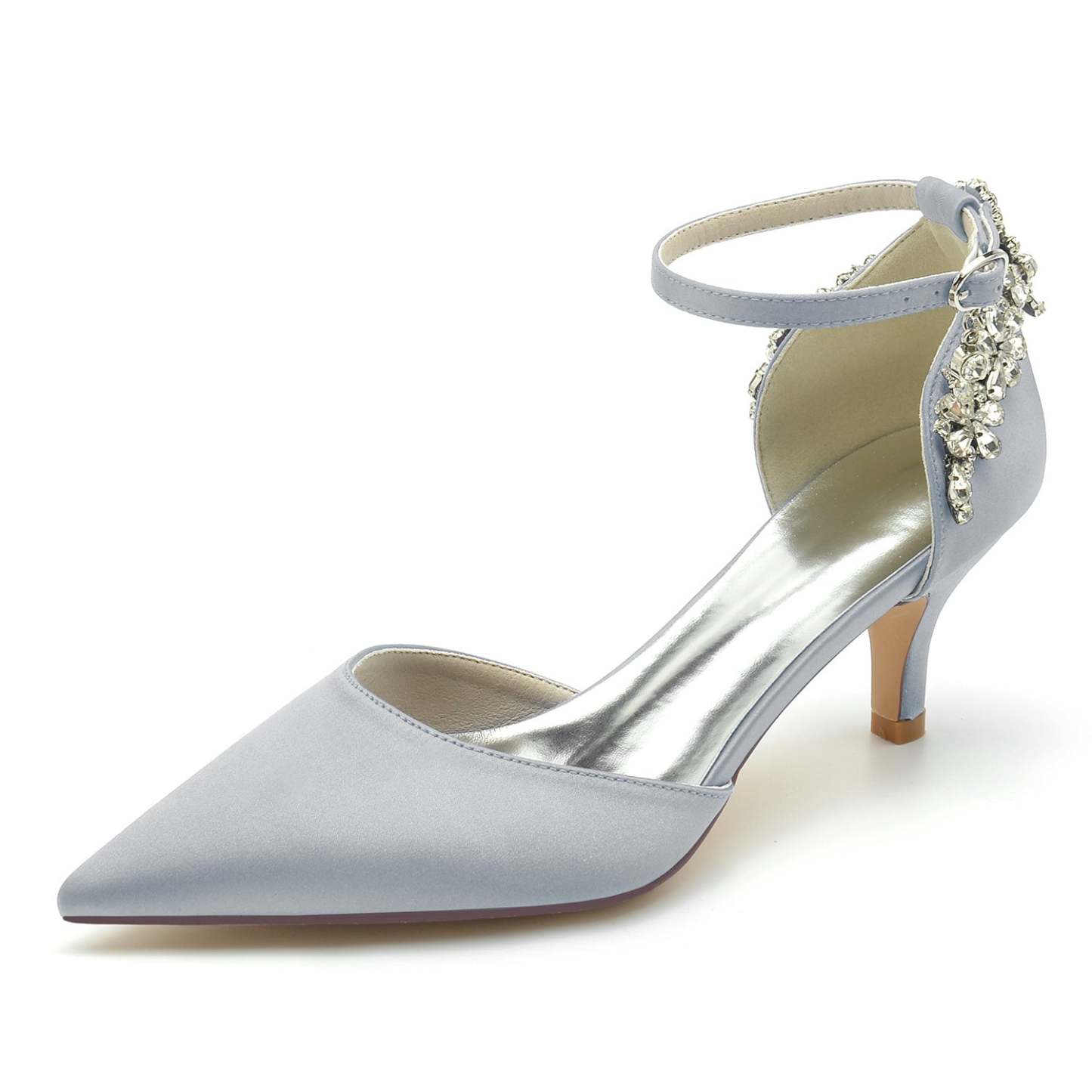 Bridal Shoes for Women with Rhinestone Buckle and Pointed Mid Toe