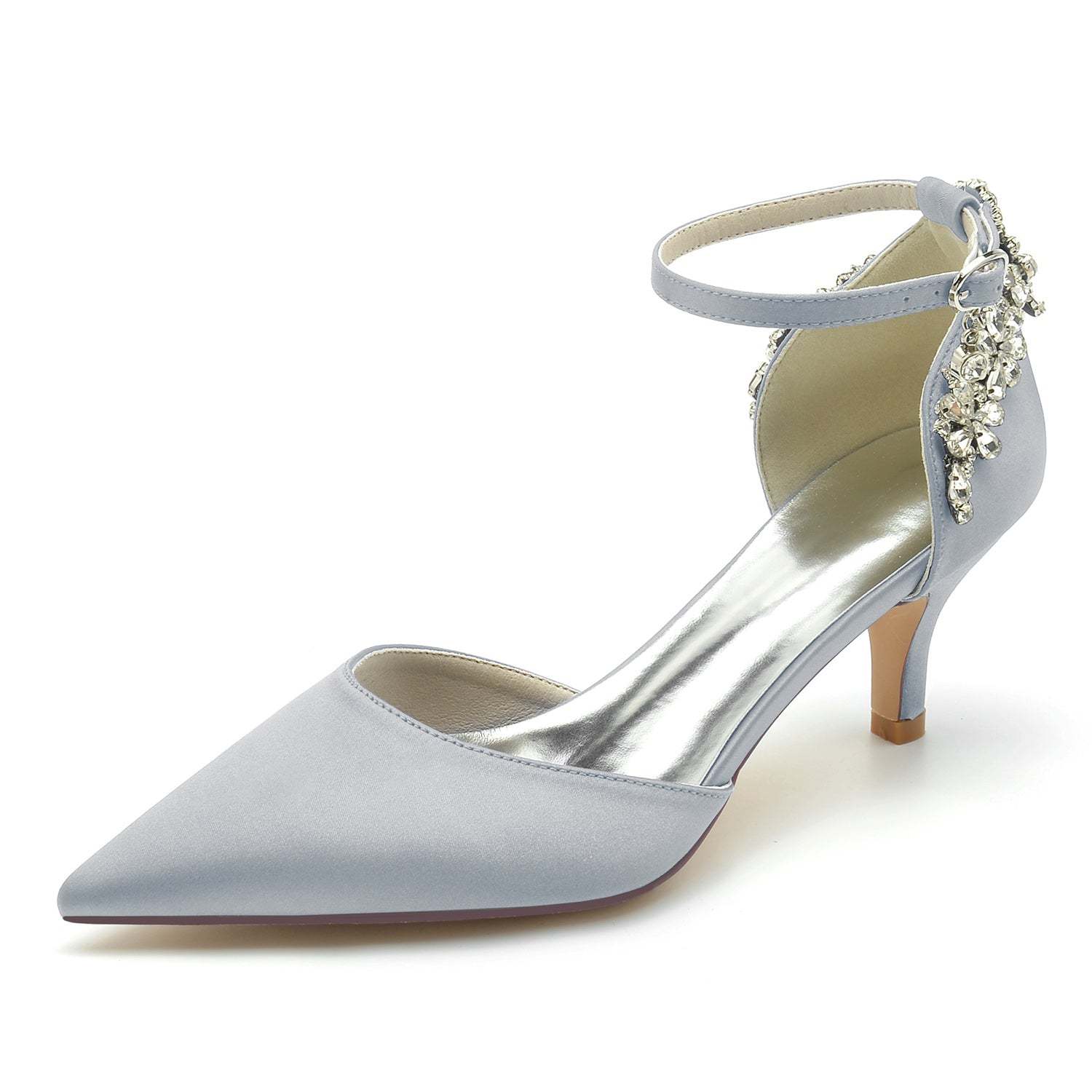 Bridal Shoes for Women with Rhinestone Buckle and Pointed Mid Toe