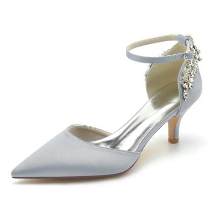 Bridal Shoes for Women with Rhinestone Buckle and Pointed Mid Toe