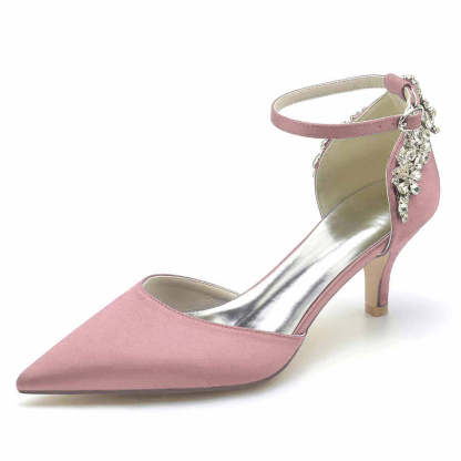Bridal Shoes for Women with Rhinestone Buckle and Pointed Mid Toe