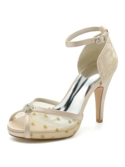 Bridesmaid Shoes for Women: Open-Toe Rhinestone High Heels