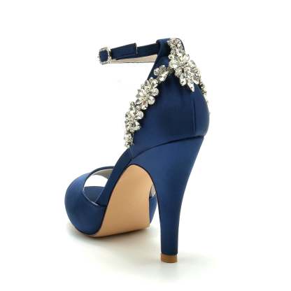 Bridal Peep Toe High Heels with Rhinestones for Women
